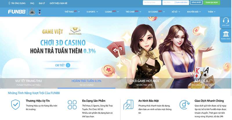 Casino là sảnh cược hàng đầu tại Fun88asia